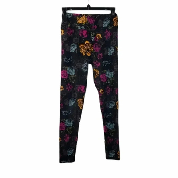 LuLaRoe Black Floral Leggings OS - Picture 1 of 3